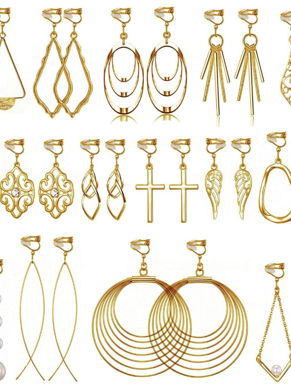 15 Pairs Gold Clip on Earrings for Women Fashion,Lightweight Fake Earrings Set